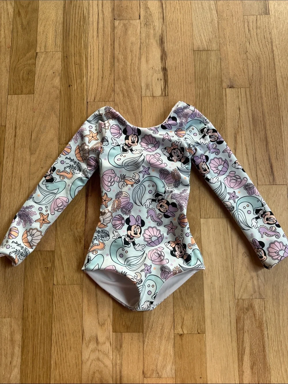 Minnie Mouse Mermaid Long Sleeve One-Piece Swimsuit - Pastel Pink & Mint